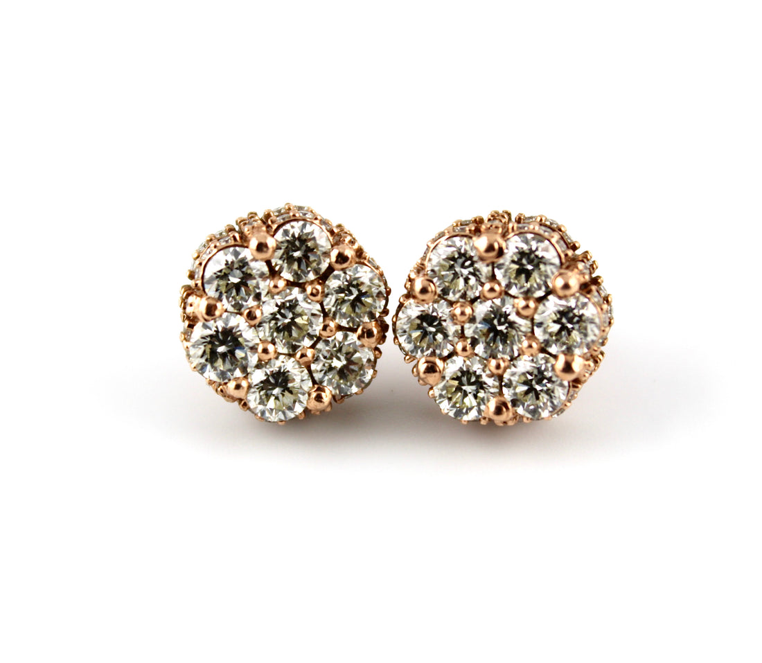 Gold Diamond Cluster Stud Earrings